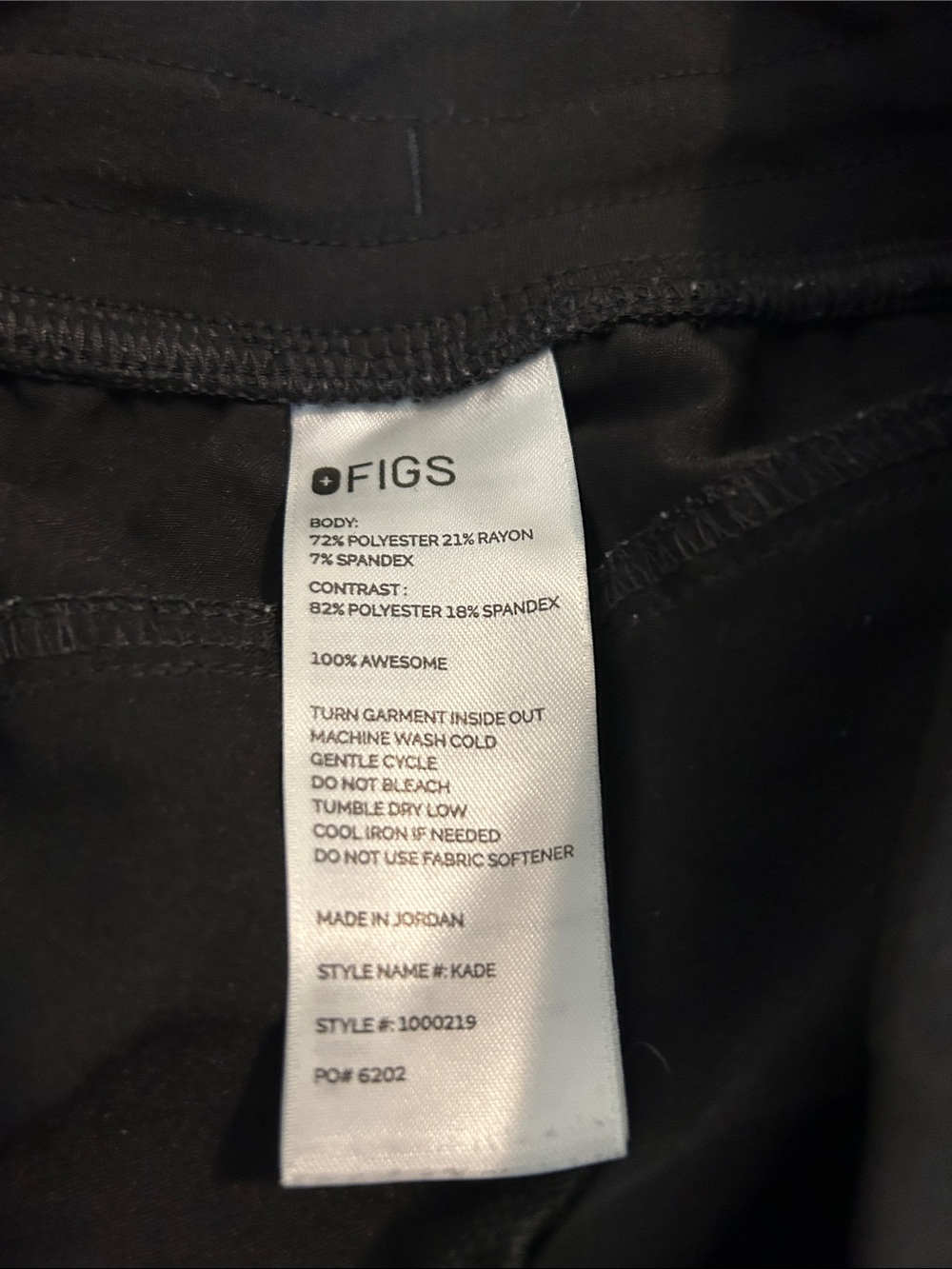 Figs Women’s Black straight leg Scrubs with Contrast Drawstring - Picture 2 of 3